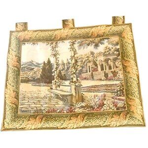 Vintage Tapestry Horizontal Wall Hanging Villa Garden Mountain View 43x35 Inches